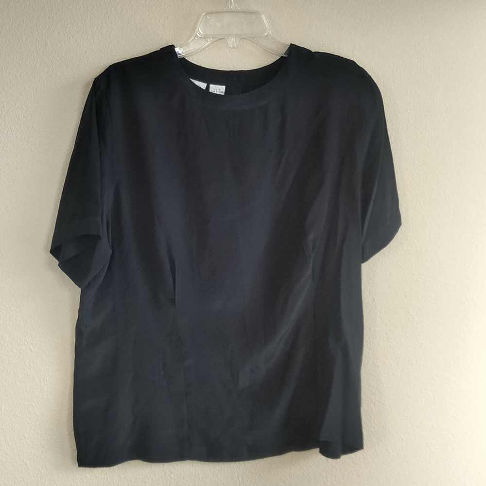 Baxter & Wells Size Large Black 100% Shirt Blouse Top Short Sleeve